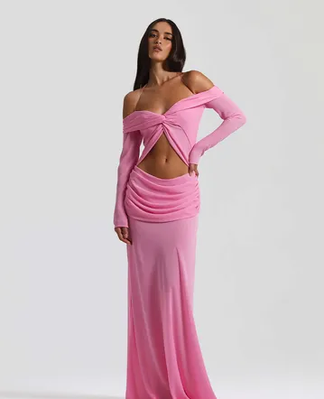 sir breeze striped ruched mesh midi dress SIR Breeze Striped Ruched Mesh Midi Dress Multi Size 0 , 1 & 2