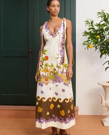 lovaan amelia embroidered linen maxi dress Lovaan Amelia Embroidered Linen Maxi Dress