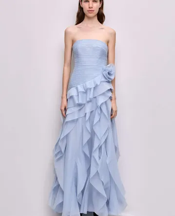 blue dress off shoulder Spakrly Off the Shoulder Light Blue Prom Dresses with Long Sleeves AB2 –  Anniebride