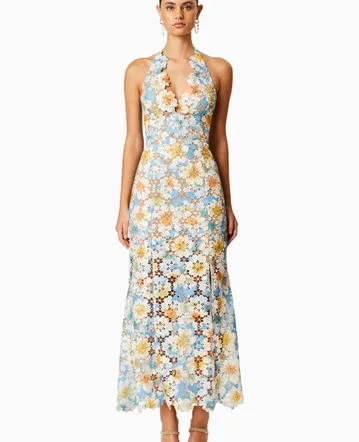 Zimmermann Bellitude Floral Long Dress Cornflower Floral Size 2