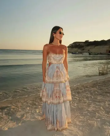 zimmermann harmony metallic tank dress Look 33: From Spring 24, the Harmony Metallic Tank Dress styled with the  Zimmermann Midnight Chandelier and Celesta Ballerina. #NATURA #ZimSpring24  #PFW #zimmermann