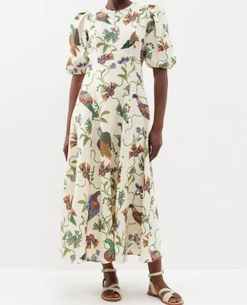 sir hana ruched midi dress The Hana Ruched Midi Dress from @sir__ is crafted from stretch jersey  fabrication with individually placed hand-painted florals. Pair it with the  @stagnistudio Crescent Bag to complete the look. ,