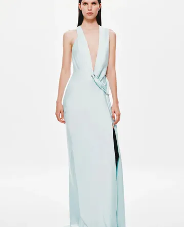 sachin and babi light blue dress ASOS DESIGN stretch chiffon long sleeve off the shoulder maxi dress with  ruffle hem in floral print main image 0