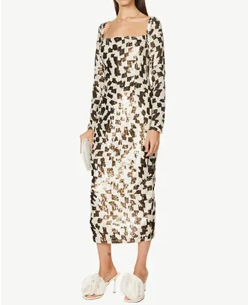 knee length dresses for ladies Aje - Capucine Puff Sleeve Midi Dress Blue Floral (Size 14) – Goldie's