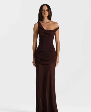 bec and bridge kailani asym dress brown & Assymetrical Maxi Dolphin Blue Size 6 & 8 Dress hire