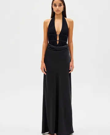 off the shoulder satin kleinfeld bridesmaid dress Sheath-Column Maxi Luxe Satin Bridesmaid Dresses Off the Shoulder Wedding Guest Dresses COCOMELODY CB0815, Espresso