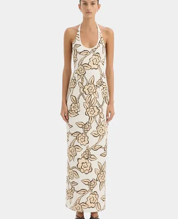 aje relic beaded midi dress Lara 29892 Danika Floral Beaded Sheath Beaded Dress with Beaded Fringe White / 0 main image 1