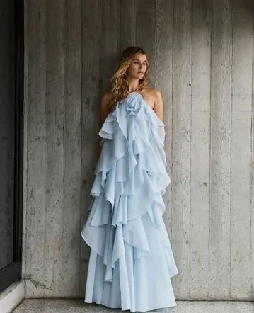 Zimmermann August Plunge Midi Dress Sky Blue Floral Size 4
