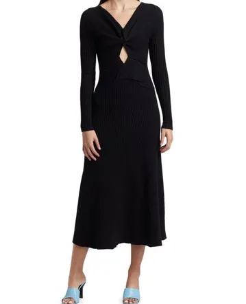 faille halter midi dress in black helsa Vestido Midi Alena Halter - Negro