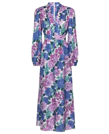 august plunge midi linen dress Zimmermann August Plunge Midi Dress in Sky Blue Floral
