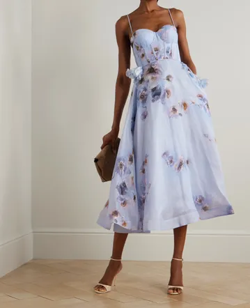 sachin and babi light blue dress ZIMMERMANN Prima Belted Floral-Print Linen Midi Skirt