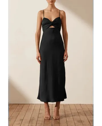 shona joy luxe twist front sleeveless midi dress Luxe Twist Front Shona Joy Mocha LUXE TWIST FRONT BALLOON SLEEVE MIDI DRESS MOCHA Parallel