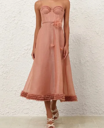 Zimmermann Halcyon Printed Linen Midi Dress Size 2